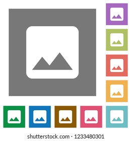Single image flat icons on simple color square backgrounds
