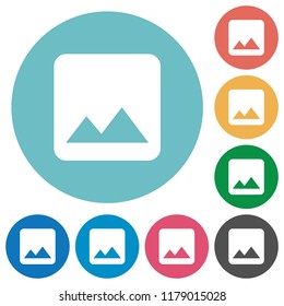 Single image flat white icons on round color backgrounds