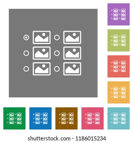 Single image selection with radio buttons flat icons on simple color square backgrounds