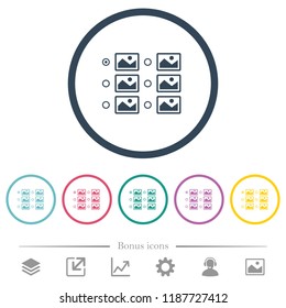 Single image selection with radio buttons flat color icons in round outlines. 6 bonus icons included.