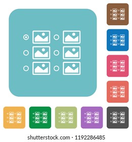 Single image selection with radio buttons white flat icons on color rounded square backgrounds