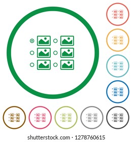 Single image selection with radio buttons flat color icons in round outlines on white background
