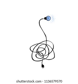 single incandescent lamp with a plug and a tangled wire, like a flower