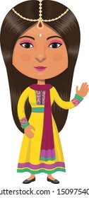 Single Indian Woman Character Illustration on Transparent Background