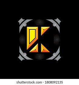 Single initial of letter K capital in the modern abstract frame. Gaming, esport logo. Techno theme of background illustration.