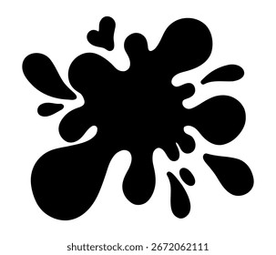 Single ink blot with drip. Hand drawn splash spot in sketch style. Grunge textured element for abstract composition. Isolated vector illustration.