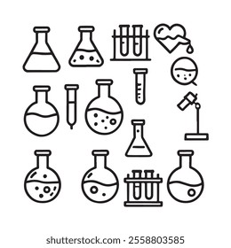 single ione line Laboratory Flask icon bundle set silhouette on white background
