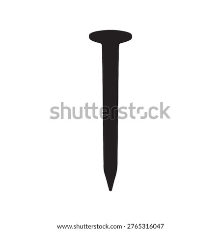 Single iron nail silhouette isolated on white background. Nail icon vector illustration