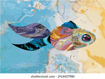 single isolated abstract art fish. stock vector illustration. cartoon design. Vector illustration