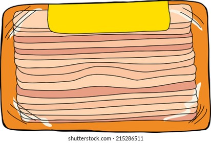 Single isolated bacon tray with plastic wrap