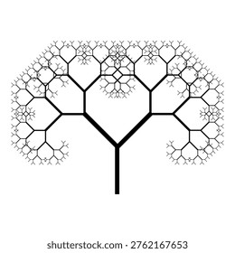 Single isolated black mathematical fractal tree on a solid background. Minimalist branching L-system geometric structure