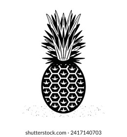 Icono único aislado de frutos de piña abstracta de color blanco y negro con sombra de textura sobre fondo blanco