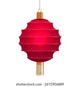 Einzeln einzeln chinesisch oder japanisch rot hängen rund Laterne mit goldenen Elementen und Quaste 3D-Stil Symbol.Traditionelle asiatische Volumen Dekorationen, Chinesisches Neujahrsfest. Reale Vektorgrafik