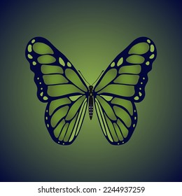 Single isolated colored butterfly ideopsis on a green and black background. Vector illustration