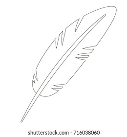 Single Isolated Feather cartoon. Outlined illustration with thin line black stroke