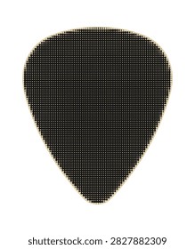 A single, isolated guitar pick rendered in a classic halftone dot pattern style with a beige outline A single, isolated guitar pick rendered in a classic halftone dot pattern style with a beige outline