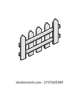 A single isolated isometric pixel art sprite of a white wooden picket fence segment.