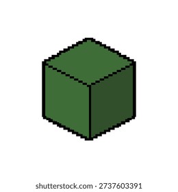 A single isolated isometric pixel art sprite of a cubic green box hedge segment.