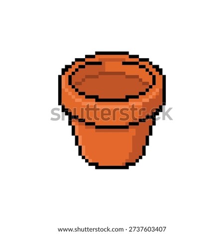 A single isolated isometric pixel art sprite of an empty orange clay terra cotta pot.