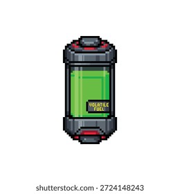Un único sprite de pixel art aislado de una Célula de Energía Cilíndrica que contiene líquido verde neón en estilo Neon Tech de 16 bits.