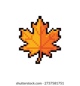A single isolated pixel art sprite of a vibrant orange maple leaf in 16-bit style.