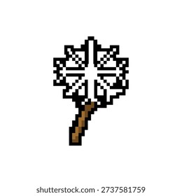 A single isolated pixel art sprite of a dandelion seed puff with a geometric shape.