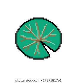 A single isolated pixel art sprite of a round lotus leaf with radiating veins.