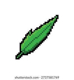 A single isolated pixel art sprite of a sharp bamboo leaf in vibrant green.