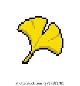 A single isolated pixel art sprite of a fan-shaped ginkgo leaf with a center split.