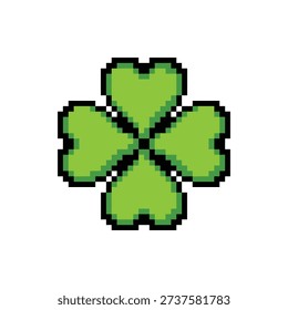 A single isolated pixel art sprite of a rare four-leaf clover in bright lime green.