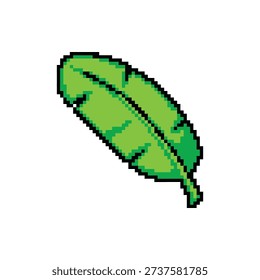 A single isolated pixel art sprite of a large banana leaf with tattered edges.