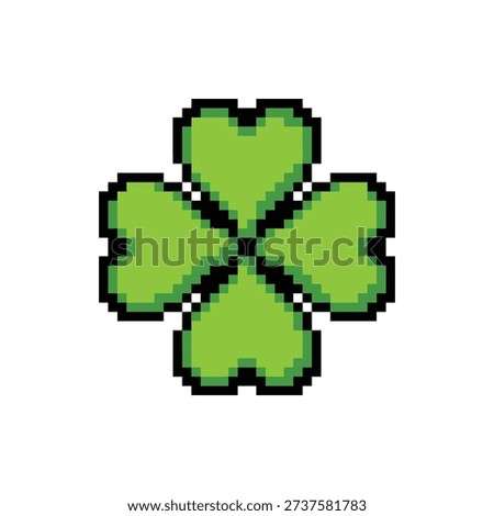A single isolated pixel art sprite of a rare four-leaf clover in bright lime green.