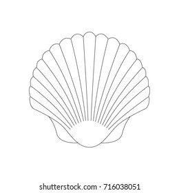 Single Isolated Seashell cartoon. Outlined illustration with thin line black stroke