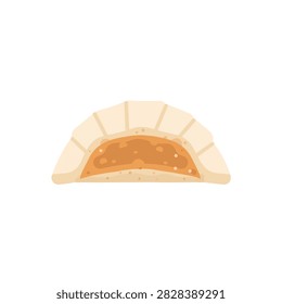 Single Isolated Steamed Dumpling Gyoza or Potsticker with Visible Meat Filling on White Background