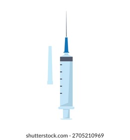 Jeringuilla aislada sola con la aguja y el casquillo en el fondo blanco para los conceptos médicos y de la atención sanitaria Ilustración vectorial