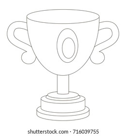 Single Isolated Trophy Cup cartoon. Outlined illustration with thin line black stroke