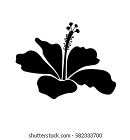 Single isolated tropical flower, black on white hibiscus icon. Vector illustration.
