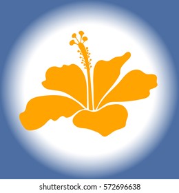 Single isolated tropical flower, blue and yellow hibiscus icon. Vector illustration.
