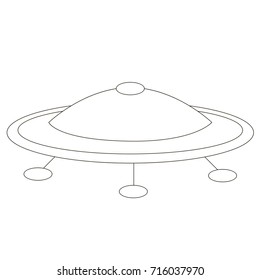 Single Isolated Ufo cartoon. Outlined illustration with thin line black stroke