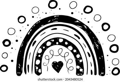 Single isolated vector black rainbow element on white background for printing for posters, for decoration of postcards, notebooks, diary