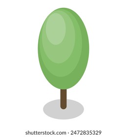 árbol isométrico único del arbusto de la elipse con la sombra. para la decoración del jardín del paisaje. ilustración de color plano Vector aislado sobre fondo blanco.