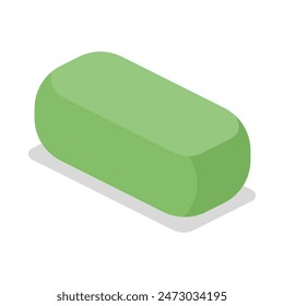 single isometric rounded edges rectangle bush with shadow. for landscape garden decoration. flat color illustration vector isolated on white background.