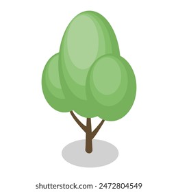 single isometric three-bush tree with shadow. for landscape garden decoration. flat color illustration vector isolated on white background.