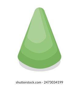 single isometric triangle bush with shadow. for landscape garden decoration. flat color illustration vector isolated on white background.