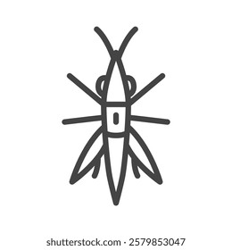 Single item icon of line drawing mini insect: African grasshopper