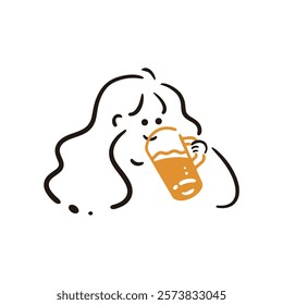 [Single item] Illustration material of a girl drinking a mug of beer
