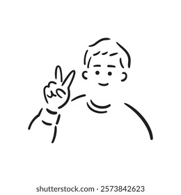 [Single item] Illustration material of a man making a peace sign