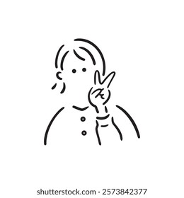 [Single item] Illustration material of a woman making a peace sign