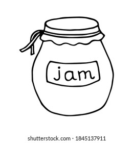 Single jam jar icon. Hand drawn vector illustration in doodle style outline drawing isolated on white background.