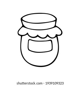 Single jam jar icon isolated on white background. Hand drawn vector illustration in doodle style outline drawing.